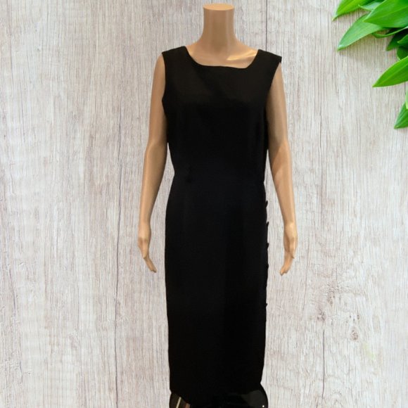 NEW YORK STUDIO -- Maxi Dress, Black Linen with Side Buttons, Sleeveless, Lined - Picture 1 of 16